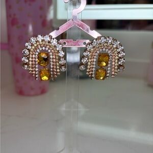 Feed Me Gems/Hair Candy By Han Sunshine Gold and Silver Rhinestone Earrings